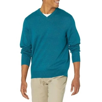 Abbildung von Amazon Essentials Herren Pullover mit V Ausschnitt (in Übergröße erhältlich), Grünblau Meliert, XL