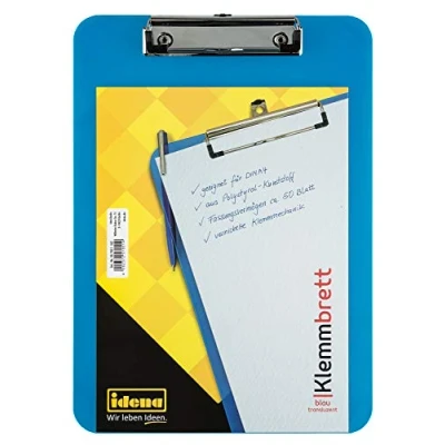 Abbildung von Idena 507051 Klemmbrett für DIN A4 vernickelte Klemmmechanik, transluzent, blau