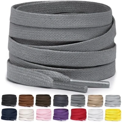 Abbildung von Miscly Schnürsenkel Flach Gewachst Reißfest für Steifel und Lederschuhe 100% Baumwolle Ø 6mm (114 cm, Grau)