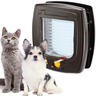 Abbildung von Ferplast Hundeklappe, Katzentür, Katzenklappe für Katzen und Kleine Hunde, 4 wege steuerbarer Ein Ausgang, Pendeltür mit Schutz vor Zugluft, Teiltunnel, SWING 5 Haustierklappe, Braun