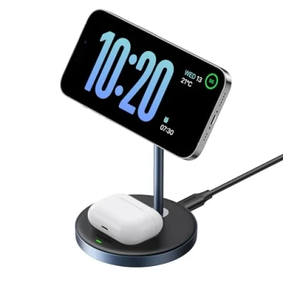 Abbildung von UGREEN MagFlow 2 in 1 iPhone Ladestation kompatibel mit Magsafe Ladegerät Wireless Charger für 16/16 Pro/16 Pro Max/15/14/13/12, AirPods 3/2/Pro, Ladeständer unterstützt Standby Funktion