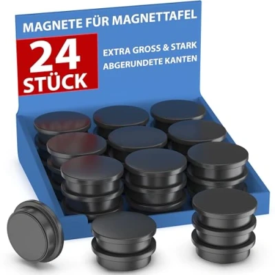 Abbildung von REORDA Magnete für Magnettafel stark 24x Starke Whiteboard, Pinnwand, als Kühlschrank &amp; Tafelmagnete haftend, rund Schwarz
