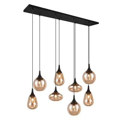 Abbildung von Trio Leuchten Pendelleuchte Lumina 317000813, Metall Schwarz matt, Glas amber, exkl. 8x E14