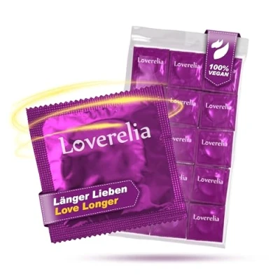 Abbildung von Loverelia Kondome Länger Lieben 50 Stück konturierten Form das Liebesspiel zu verlängern und den Genuss steigern Naturkautschuk Latex Vegan Gefühlsecht