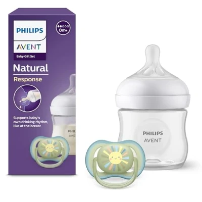 Abbildung von Philips Avent Natural Response Geschenkset für Babys, Babyfläschchen 125ml mit Saugergröße 2 (ab Geburt), ultra air Schnuller, Modell SCD837/10