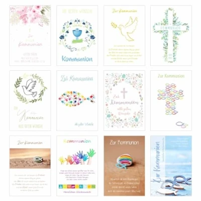 Abbildung von Edition Seidel Set 12 Kommunionskarten mit Umschlag Glückwunschkarte zur Kommunion Kommunionskarte Kartenset (Klappkarten Briefumschlag) SW026