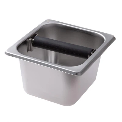 Abbildung von HENDI Abklopfbehäter für Kaffeesatz GN 1/6 mit Silikon Abklopfstange abnehmbar 18 x 16 10 cm, Gastro Edelstahl Abschlagbehälter schwarz