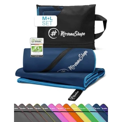 Abbildung von NirvanaShape Mikrofaser Handtuch, Microfaser Handtücher leicht, kompakt als Reisehandtuch, Strandtuch, Sporthandtuch, 2er Set M+S 120 x 60 + 40 cm