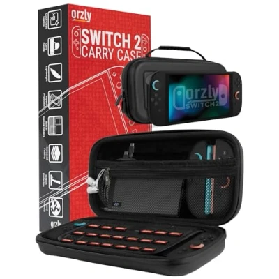 Abbildung von Orzly Tragetasche für die Nintendo Switch 2 (2025) Konsole, 7,9 Zoll Bildschirmschutz, Hartschalenetui mit intelligenter Aufbewahrung Zubehör und Spiele, Taschen, Geschenkbox Edition