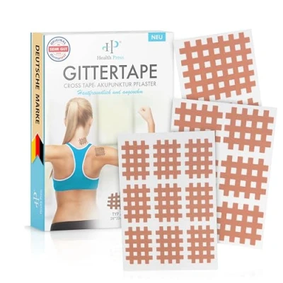 Abbildung von Health Press® Gittertape Cross Tape Größe Typ Mix 134 Stück Gitterpflaster zur Akupressur Akupunkturpflaster mit ausführlicher E Book Anleitung zum Download Pflaster