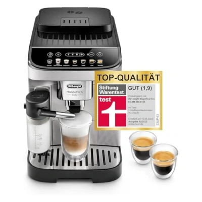 Abbildung von De&#039;Longhi Magnifica Evo ECAM292.81.SB, Kaffeevollautomat mit Milchsystem, 7 Direktwahltasten für Cappuccino, Espresso und weitere Kaffeespezialitäten, Bedienfeld, 2 Tassen Funktion, Silber/Schwarz