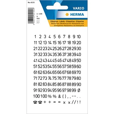 Abbildung von HERMA 4155 Zahlen Aufkleber schwarz 0 9, 250 Stück, Schriftgröße 5 mm, selbstklebend, wetterfest, mini, Nummer Ziffer Klebezahlen Sticker Hausnummern aus Folie zum Aufkleben, transparent
