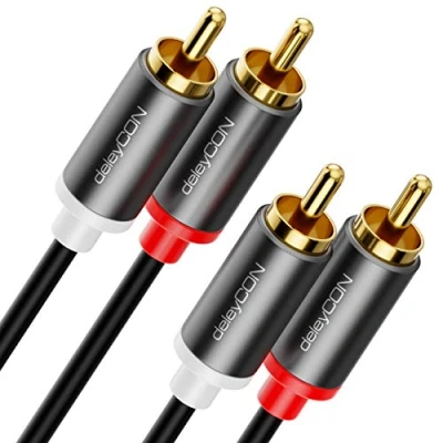 Abbildung von deleyCON 5m Cinch Kabel RCA HiFi Audio Audiokabel vergoldete Metallstecker für Heimkino Stereoanlage Verstärker Receiver Blu Ray Player (Extra Dünn &amp; Flexibel)