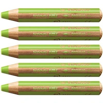Abbildung von STABILO Buntstift, Wasserfarbe &amp; Wachsmalkreide woody 3 in 1 5er Pack hellgrün