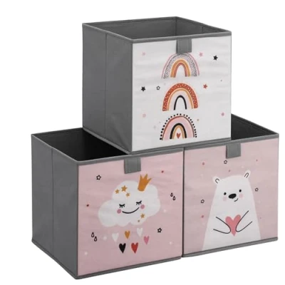 Abbildung von Navaris 3x Spielzeugkiste Aufbewahrungsbox Kinder 28x28x28cm Aufbewahrung Kinderzimmer Boxen Toy Box Spielkiste Tier Motiv