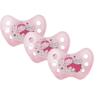 Abbildung von Dentistar Silikon Night Schnuller im 3er Set Größe 3 Baby ab 14 Monate Nuckel leuchtet Dunkeln Leuchtschnuller mit Dentalstufe Made in Germany Fee, Rosa