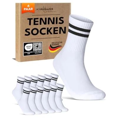 Abbildung von 6 Paar Tennissocken Damen 35 38 Weiß Sportsocken Atmungsaktiv Damensocken Baumwolle Retro Crew Socken (Weiß Ringel 38)