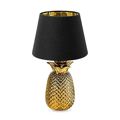 Abbildung von Navaris Tischlampe im Ananas Design 40cm hoch Deko Keramik Lampe für Nachttisch oder Beistelltisch Dekolampe mit E27 Gewinde in Gold Schwarz