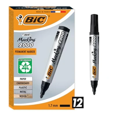 Abbildung von BIC Marking 2000 Permanent Marker, in Schwarz, Wasserfester Stift für Glas, Metall, Holz &amp; Co, Strichstärke 1,7 mm, 12 Stück (1er Pack)