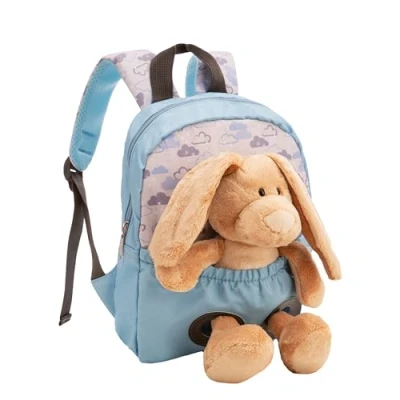 Abbildung von NICI Rucksack 21x26cm hellblau mit Plüschtier Hase 25cm Abnehmbarer Pluschspielzeug Weich Flauschig, Kindergarten Kuscheltier für Jungen und Mädchen 61762