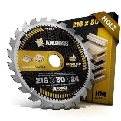Abbildung von HM Kreissägeblatt 216x30 Z24 Wechselzahn für Holz Zuschnitt. AMBOSS WERKZEUGE® Sägeblatt 216mm komp. zu Makita LS0816F. LS0815FLN Festool KS 60. SYM 70 Milwaukee MS 216 SB. Bosch. Hitachi. Metabo