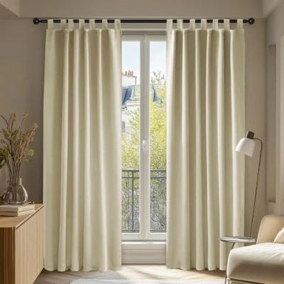 Abbildung von Deconovo Verdunkelungsvorhang Schlaufen Dicke Gardinen Wohnzimmern Vorhang Blickdicht Schlaufenschal, 175x140 cm(HöhexBreite), Beige, 2er Set