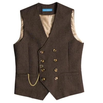 Abbildung von Solovedress Mens Vintage Wolle Anzugweste Regular Fit Weste Anzug für Hochzeit Groomsmen(Coffee,XXXL)