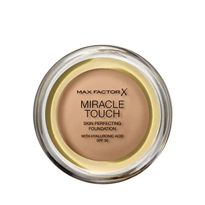 Abbildung von Max Factor Miracle Touch Foundation in der Farbe 78 Sand Beige Intensives, pudriges Make up für ein makelloses Hautbild Mit Lichtschutzfaktor 30