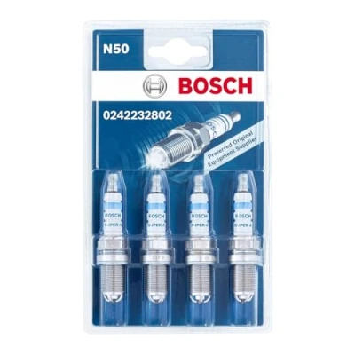 Abbildung von Bosch Super 4 0242232802 (N50), Zündkerzen 4er Set für ein zuverlässiges Kaltstartverhalten und lange Lebensdauer mit robustem Design