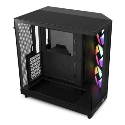 Abbildung von NZXT H6 Flow RGB CC H61FB R1 Kompaktes Mid Tower Gehäuse mit zwei Kammern Inklusive 3 x 120 mm Lüfter Glaspaneele Panoramablick Hochleistungs Airflow Panels Schwarz