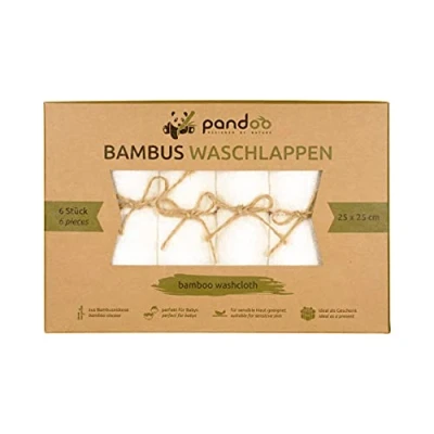 Abbildung von pandoo 100% Bambus Baby Waschlappen kuschelweich, farbstofffrei, hypoallergen, Anti mikrobiell &amp; antibakteriell für empfindliche Haut 25x25cm weiß 6 Stück