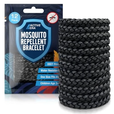 Abbildung von Active Era Mückenschutz Armband (12 Stk), Mückenabwehr Outdoor, Camping Mückenarmband für Kinder &amp; Erwachsene Natürlicher Anti Mücken Schutz, Wasserfest, 10 Tage 100% DEET frei Schwarz