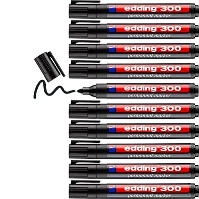 Abbildung von edding 300 Permanentmarker schwarz 10 Stifte Rundspitze 1,5 3 mm wasserfest, schnell trocknend wischfest für Karton, Kunststoff, Glas, Holz, Metall, Glas