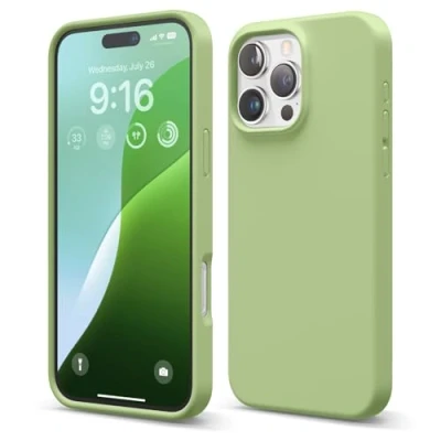 Abbildung von elago Premium Liquid Silikon Hülle Kompatibel mit iPhone 16 Pro Max Hülle, Ganzkörper Handyhülle, Stoßfest, Schlanke Kratzfester weicher Mikrofaser Innenfutter, 6.9 Zoll (Pastellgrün)