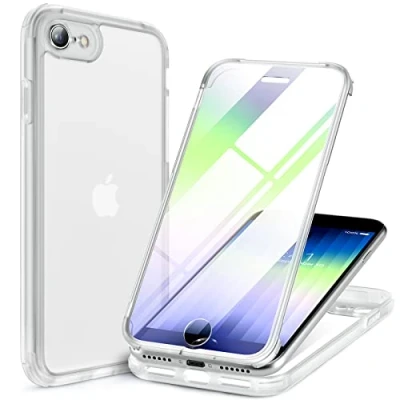 Abbildung von Miracase 360 Grad Hülle kompatibel mit iPhone SE 2022/ 2020/ 8, Ganzkörper Schutzhülle eingebauter Glas Displayschutzfolie, Stoßfeste Fullbody Handyhülle, Transparent
