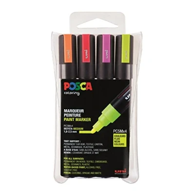 Abbildung von uni ball 182505 POSCA Marker mit mittelfeiner Rundspitze, 4er Set, neon