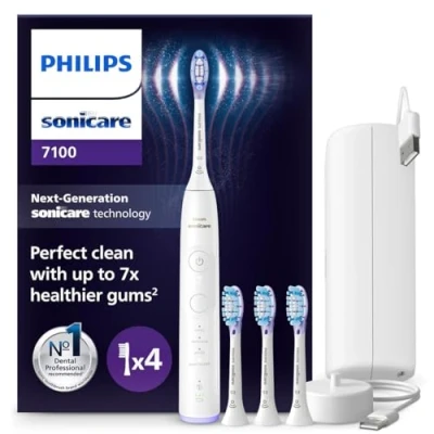 Abbildung von Philips Sonicare 7100 elektrische Zahnbürste, Schallzahnbürste mit App, 4 Putzmodi und 3 Intensitätsstufen, Andruckkontrolle, EasyStart, SmarTimer, Weiß, Modell HX7420/08 [Neue Technologie]