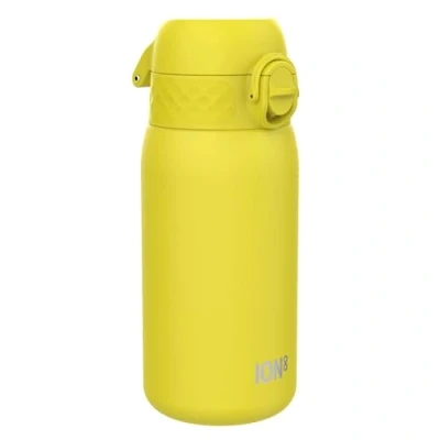 Abbildung von Ion8 Kinder Trinkflasche, Edelstahl 400ml, Auslaufsicher, Einhandöffnung, Sichere Verriegelung, Spülmaschinenfest, Klappdeckel, Tragegriff, Leicht zu Reinigen, Langlebig &amp; Kratzfest, Gelb