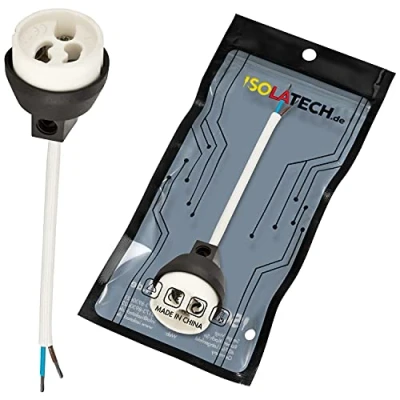 Abbildung von ISOLATECH GU10 Brandschutz Keramik Fassungen VDE RoHS 230 250 Volt 2A max.100W 0,75mm 2 Kabel LED Halogen (hier: 1 Stück)