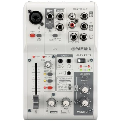 Abbildung von Yamaha AG03MK2 3 Kanal Live Streaming Mischpult mit USB Audio Interface Für Windows, Mac, iOS und Android In Weiß