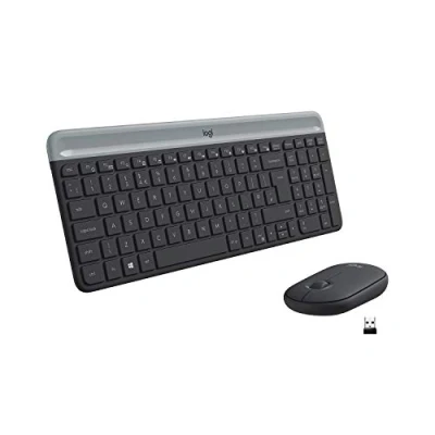 Abbildung von Logitech MK470 Slim Combo Kabelloses Tastatur Maus Set, 2.4 GHz Verbindung via Nano USB Empfänger, 10m Reichweite, 18 Monate Batterielaufzeit, PC/Laptop, UK QWERTY Layout Graphit