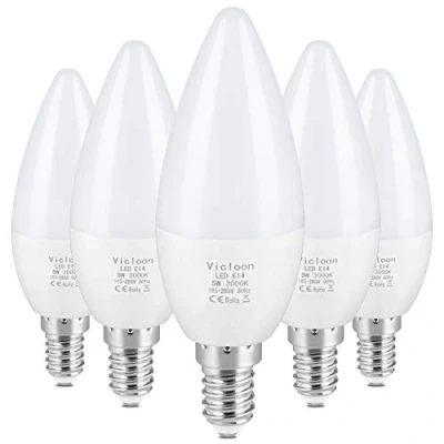 Abbildung von Vicloon 5er Pack E14 LED Kerze Lampe, 5.5W Glühbirne, 3000K Warmweiß, 500 Lumen, C37 Birne ersetzt 40W Halogenlampe, AC 165 265V, 270 Strahlwinkel, Nicht Dimmbar Energiesparlampe