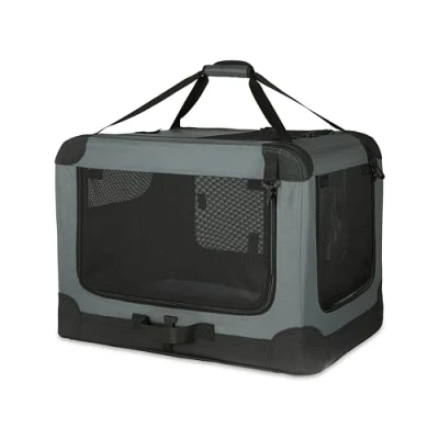 Abbildung von Amazon Basics 4 Türiger Faltbarer Reisezwinger für Hunde, Katzen, Kaninchen &amp; andere Kleintiere, Grau, M 76 cm x 54