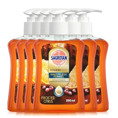 Abbildung von Sagrotan Handseife Winter Limited Edition Feuchtigkeitsspendend, Duft Frosted Citrus 6 x 250 ml im praktischen Vorteilspack