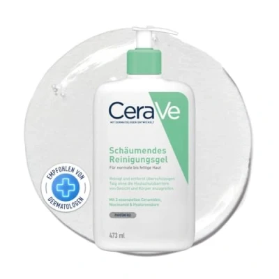 Abbildung von CeraVe Schäumendes Reinigungsgel, Sanftes Waschgel zum Entfernen von Verschmutzungen, Talg und Makeup, Feuchtigkeitsspendend, mit Niacinamid, Hyaluron Ceramiden, 473 ml