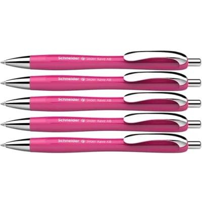Abbildung von Schneider 132509 Slider Rave XB Kugelschreiber (Limitierte Sonderedition in power pink, Made Germany) 5 Stück, Schreibfarbe: blau