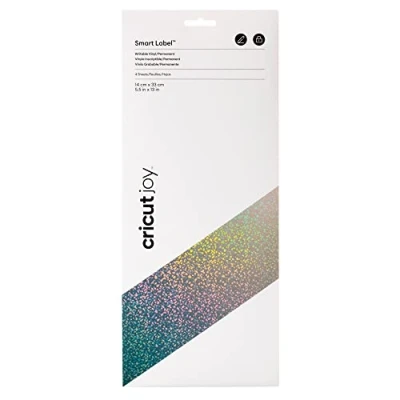 Abbildung von Cricut Joy Smart Label Beschreibbares Vinyl (Permanent) Silber Holographisch 4 Blätter 14cm x 33cm (5,5&quot; 13&quot;) Für