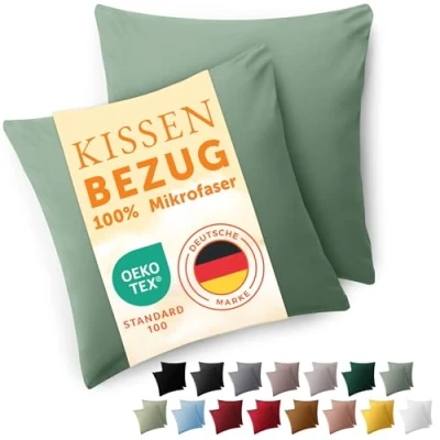 Abbildung von Blumtal Kissenbezug 40x40 cm 2er Set Kissenbezüge, Summer Green, Kopfkissenbezug aus weichem Mikrofaser waschbare Kissenhülle, Oeko TEX Zertifiziert für Kissen