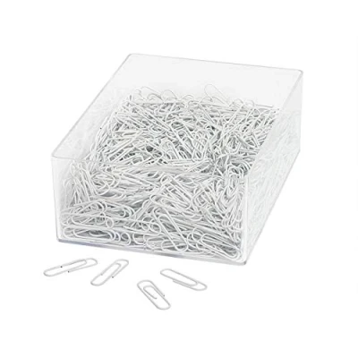 Abbildung von Wedo 901244600 Büroklammer (aus Metall 27 mm, kunststoffummantelt in Klarsichtdose) 1000 Stück, weiß