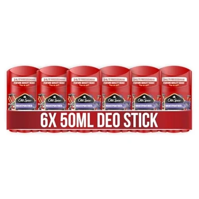 Abbildung von Old Spice Nightpanther Deo Stick für Männer, 6x50ml, 48H Frische, langanhaltender Duft in Parfümqualität, 0% Aluminiumsalze, keine Flecken auf Schwarz &amp; Weiss, hergestellt aus 50% recyceltem Plastik
